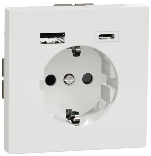Розетка с заземлением +2xUSB тип A+C без рамки Schneider Electric Merten D-Life 1-м. белый лотос картинка